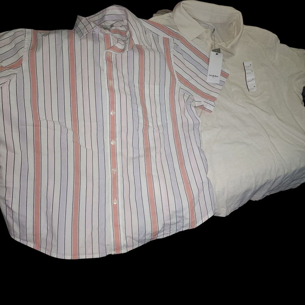 Goodfellow & Co Peach/Pink and White Casual Button Down Shirt & 1 Cream Polo